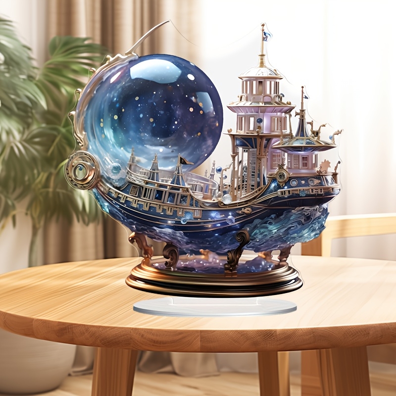 Office Technologies - Figura de barco de cristal púrpura